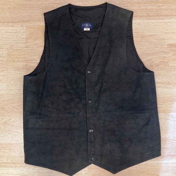 Men’s Authentic NRA Distressed Black Suede Leather Conceal Carry Vest Size M - Picture 1 of 16